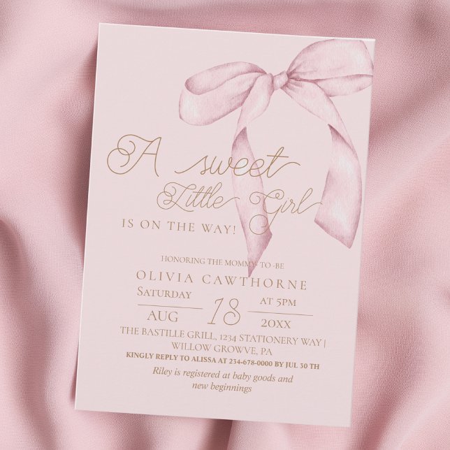 Pink Bow Script Baby Shower Invitation (Créateur téléchargé)