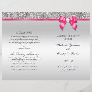 Pink Bow Silver Sequins Mariage Ceremony Programme