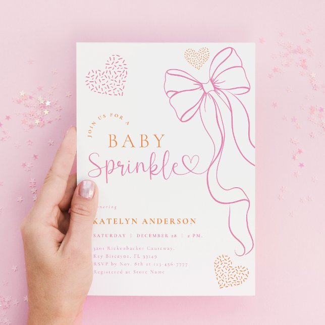 Pink Bow Sprinkle Baby Shower Invitation (Créateur téléchargé)