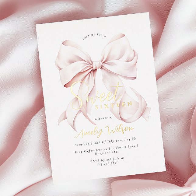 Pink Bow Sweet 16 Girl Foil Invitation (Créateur téléchargé)