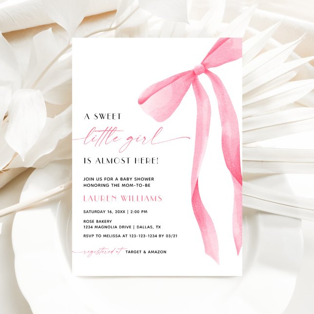 Pink Bow Sweet Little Girl Baby Shower Invitation (Créateur téléchargé)