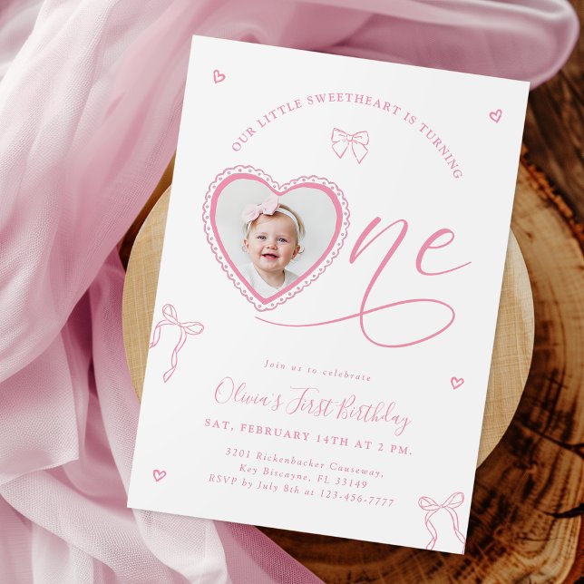 Pink Bow Sweetheart First Birthday Invitation (Créateur téléchargé)