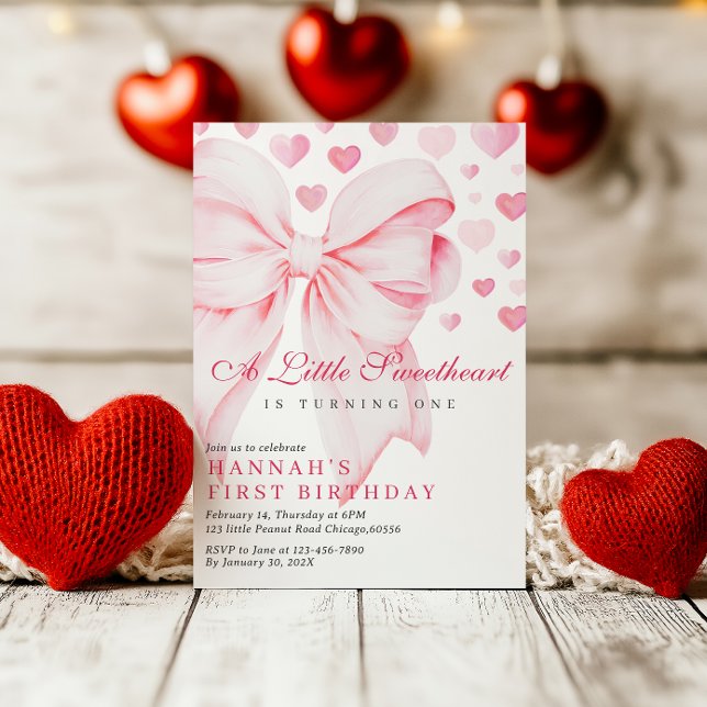 Pink Bow Valentine's First Birthday Invitation (Créateur téléchargé)