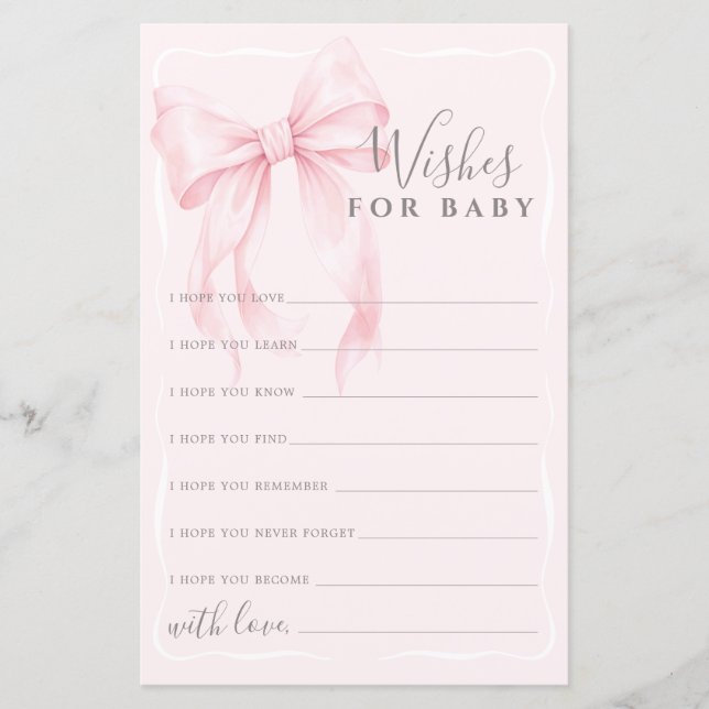 Pink Bow Wishes Advice Game for Girl Baby Shower  (Devant)
