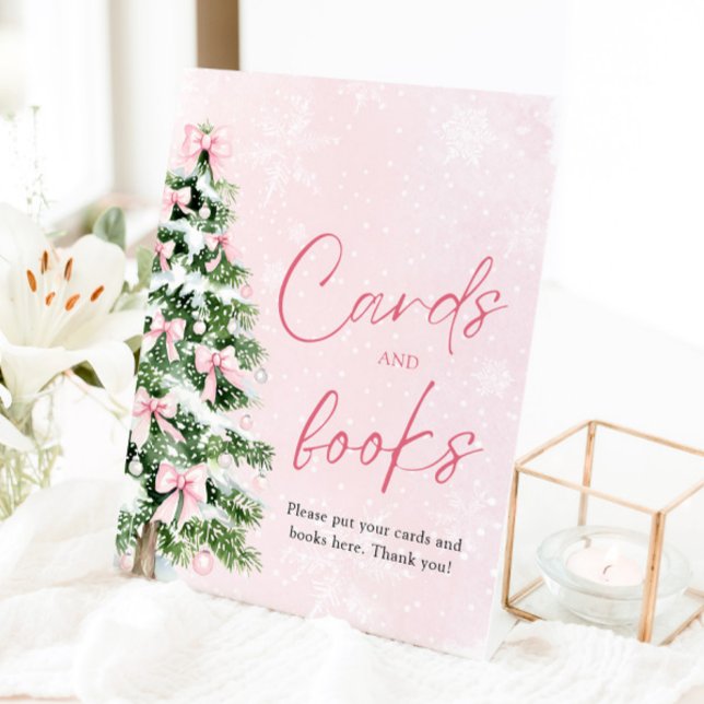 Pink Bows Arbre de Noël Cartes et Livres Signe (Pink Bows Christmas Tree Cards and Books Sign)