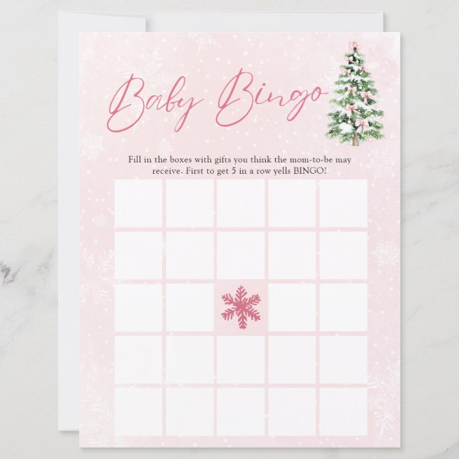 Pink Bows Christmas Baby Bingo Baby Shower Game (Devant)