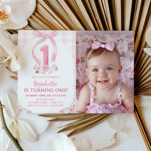 Pink Bows Coquette 1er anniversaire Invitation