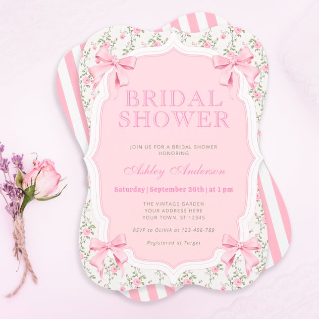 Pink Bows Invitation de douche nuptiale Vintage (Créateur téléchargé)