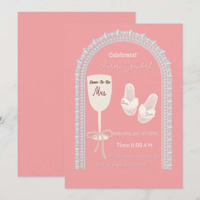 Pink Bridal Shower Invitation | Soon to be Mrs Win (Devant / Derrière)