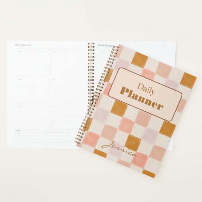Pink Brown Beige Geometric Daily Planner Cover  (Devant avec enveloppe)