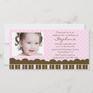 Pink brown fille fête d'anniversaire invitation ph