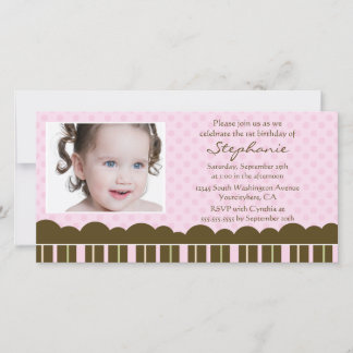 Pink brown fille fête d'anniversaire invitation ph
