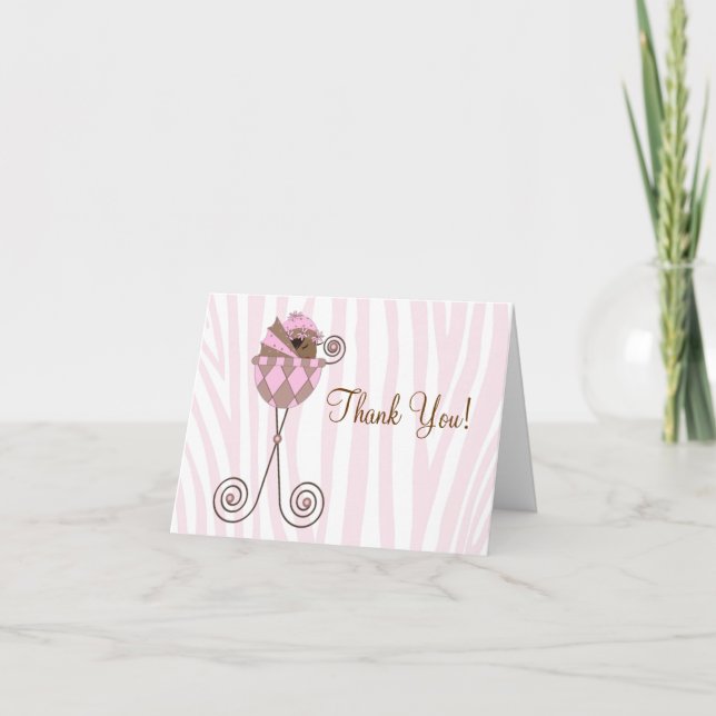 Pink Brown rose Zebra Baby shower Merci Cartes (Devant)