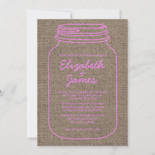 Pink & Brown Rustic Mason Jar Mariage Invitations