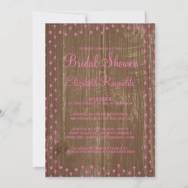 Pink Brown Rustic Pays Nuptiale Douche Invitation (Devant)