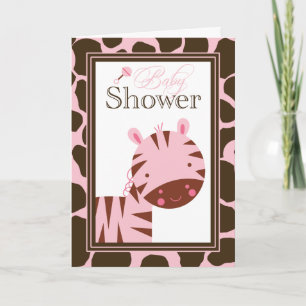 Pink + brun zèbre filles baby shower invitation