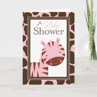 Pink + brun zèbre filles baby shower invitation