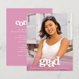 Pink budget graduation photo invitation moderne