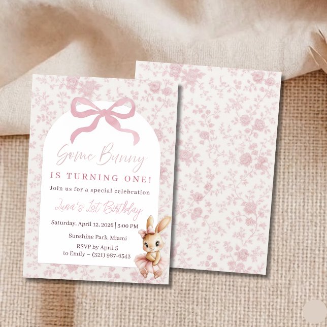 Pink Bunny First Birthday Invitation Girl Party (Créateur téléchargé)