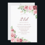 Pink Burgundy Blush Girls 21e Invitation d'anniver<br><div class="desc">Pink Burgundy Blush Girls 21e Anniversaire Invitation Élégant Floral Rose Burgundy Design. Variations de l'invitation et des articles correspondants dans notre magasin</div>