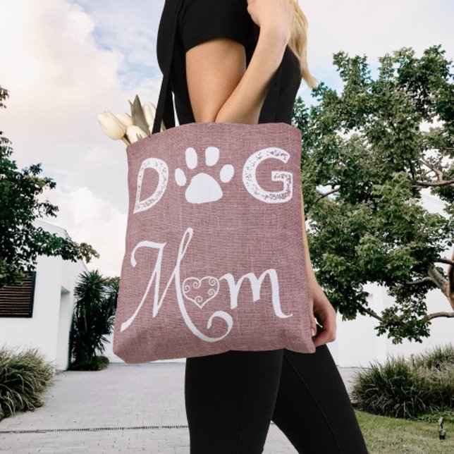 Pink Burlap Chien Sac fourre-tout maman (Pink Burlap Dog Mom Tote Bag)