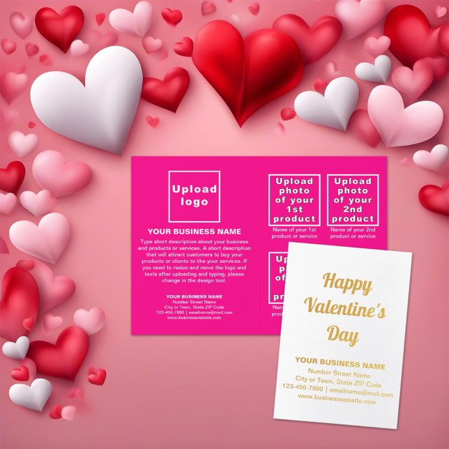 Pink Business Brand sur la carte Valentine Foil (Pink business brand with products on Valentine folded foil card.)