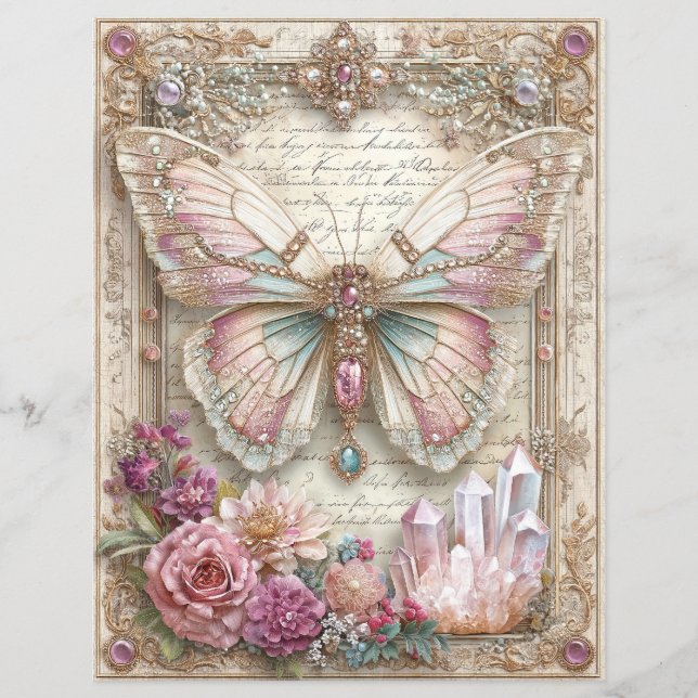 Pink Butterfly Junk Journal Scrapbook Paper (Devant)