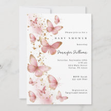 Pink Butterfly Minimalist Baby Shower Invitation