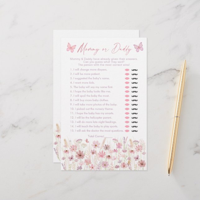Pink Butterfly Wildflowers Guess Who Said It Game (Devant/Arrière en situation)