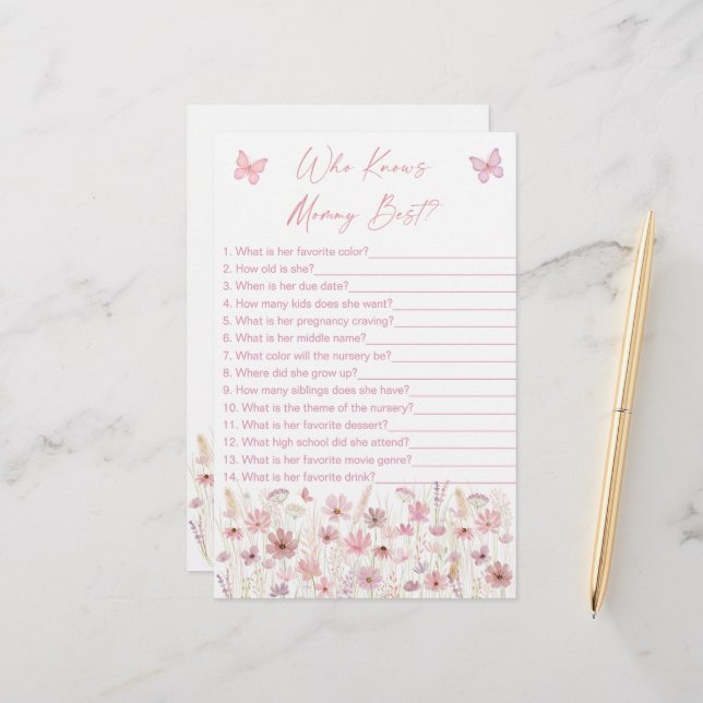 Pink Butterfly Wildflowers Who Knows Mommy Game (Devant/Arrière en situation)