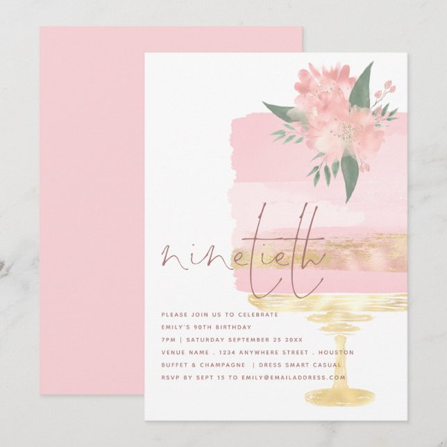 Pink Cake Ninetieth Anniversaire Fête Invitation (Devant / Derrière)