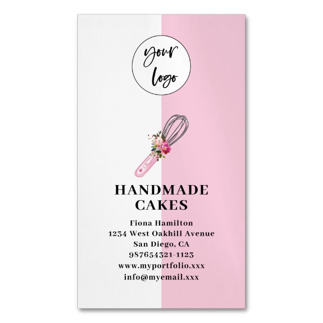 Pink Cake Pastry Chef Bakery Business Card Magnet (devant Vertical)