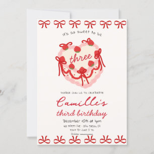 Pink Cake & Red bow Invitation Anniversaire