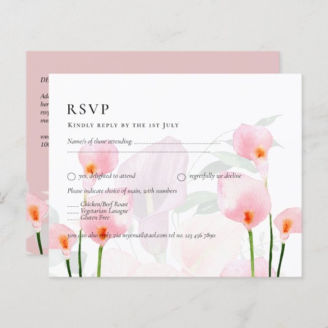 Pink Calla Lily Bouquet Mariage RSVP (Devant / Derrière)