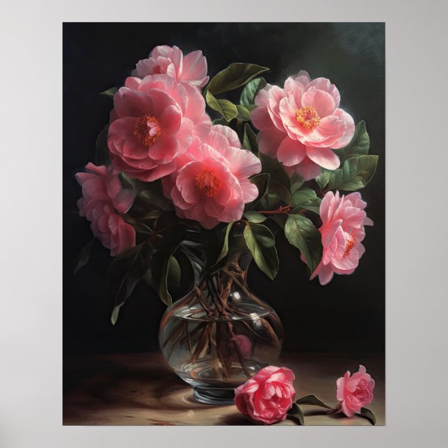 Pink Camellia Flowers Art Imprimer Poster (Devant)