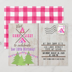 Pink Camping Wood Flannel Carte postale Anniversai