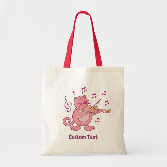 Pink Cat with Violin Tote Bag (Devant)