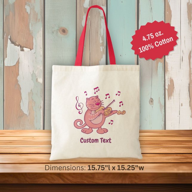 Pink Cat with Violin Tote Bag (Créateur téléchargé)