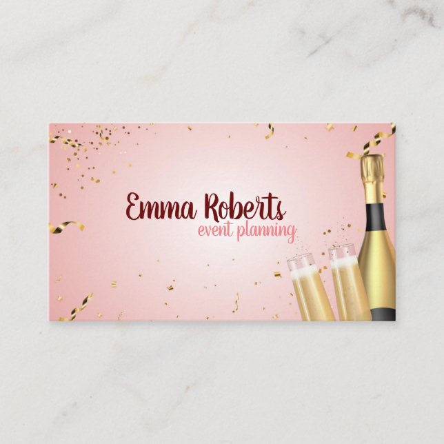 Pink Champagne Party Planning Carte de visite mode (Devant)