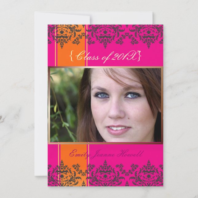 Pink chaud + Orange + Invitations photo Damas (Devant)