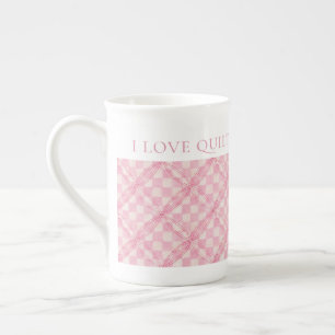 PINK CHECK QUILT Bone Chine Mug + Texte