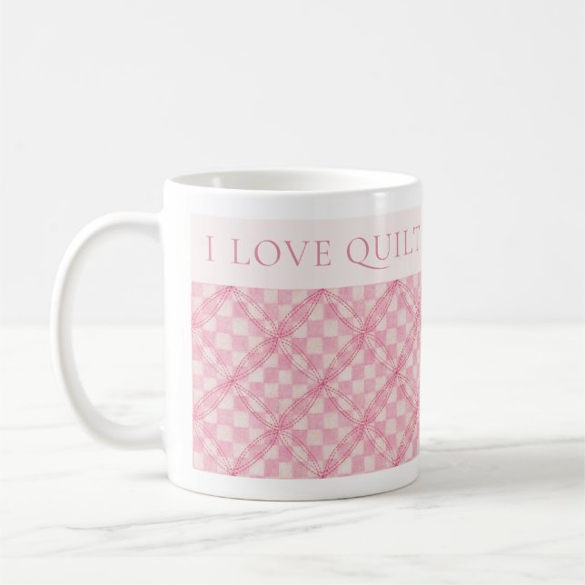 PINK CHECK QUILT Mug blanc + Texte / Blush (Gauche)