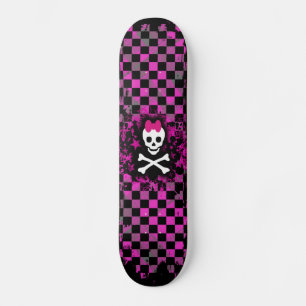 Pink Check Skull Princess Skateboard