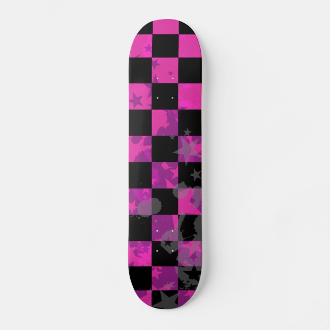 Pink Checker Stars Girls Skateboard Deck (Recto)