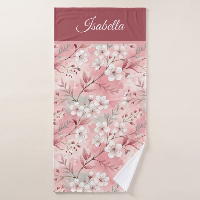 Pink cherry blossom Personalized (Serviette de bain)