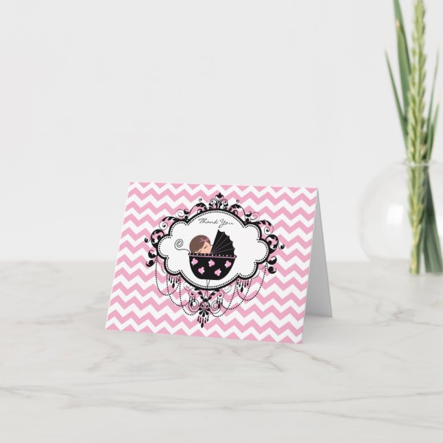 Pink Chevron Baby shower Merci Cartes (Devant)