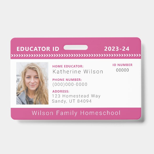 Pink Chevron Homeschool Educator ID Badge (Avant)
