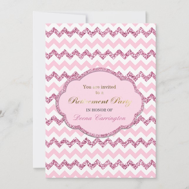 Pink Chevron Stripe Retraite Party Invitations (Devant)