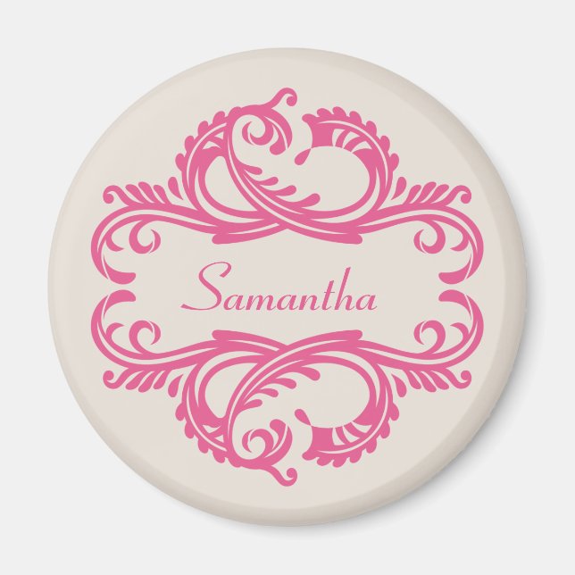 Pink Chic Damask Magnet (Devant)