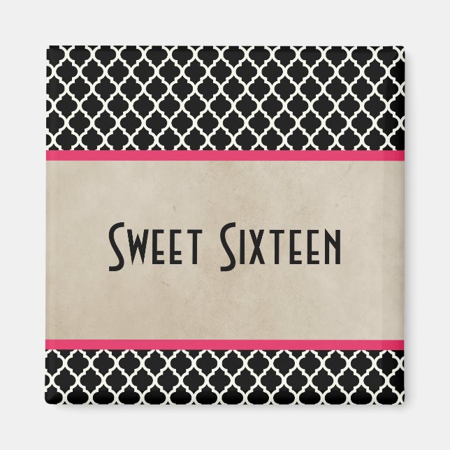 Pink Chic Quatrefoil Sweet 16 Magnet (Devant)